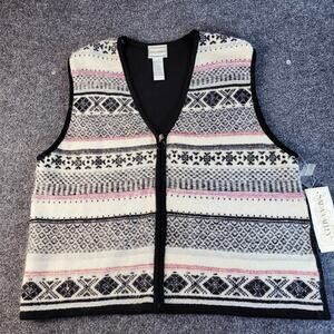 NWT Napa Valley Vest Women L Zip Sequined Angora Mohair Sweater Fair Isle-Like